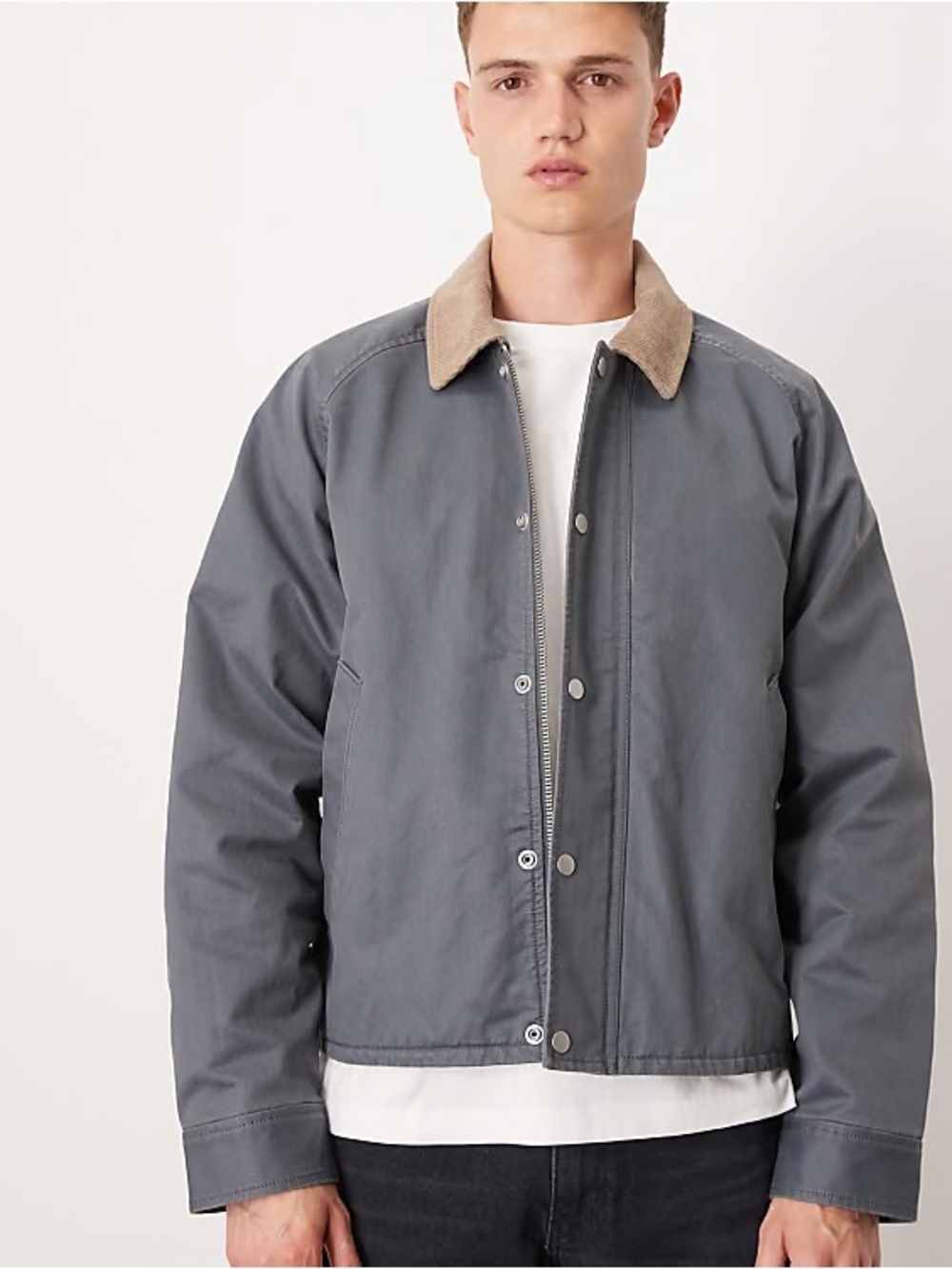 Abercrombie & Fitch Lightweight Cropped Barn Jacket Grey Cord Collar Coat A&F
